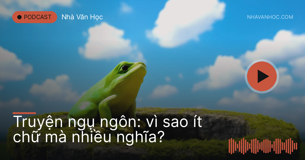 Chú ếch xanh ngồi trên thành giếng đá cũ nhìn lên bầu trời